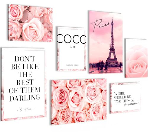 Novart PRÊT À ÊTRE ACCROCHÉ - Tableaux Decoration Set Coco Rose - Salon Fille Adolescents XXL Collage - N016172a