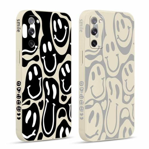 Pnakqil 2 stück Handyhülle für Samsung Galaxy S20 FE 5G 6,5,Hülle Lustiges Verdrehtes Lächeln Face Design Grimace Bemaltes Muster Aesthetic Mädchen Silikon Schutzhülle Tasche Schön Kameraschutz Case