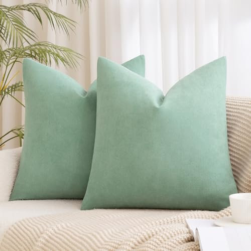 MIULEE 2er Kissenbezug 50x50 Mintgrün Chenille Kissenbezüge Kissenhülle Sofakissen dekokissen zierkissen für Couch Sofa Wohnzimmer