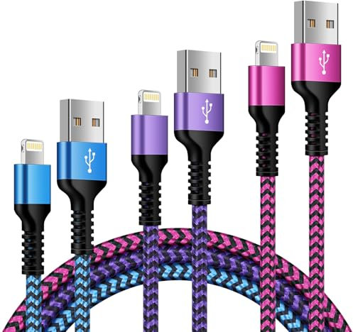 Lot de 3 câbles de charge pour iPhone - 0,3 m + 0,9 m + 1,8 m - Câble de charge rapide certifié MFi - Câble Lightning de données rapide USB pour iPhone 14 Pro/14 Pro Max/14