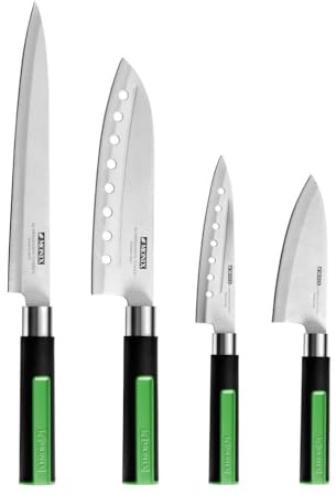 MONIX Green | Set 4 Cuchillos japoneses, Aluminio Forjado, Mango de baquelita termoresistente, Apta para Todo Tipo de cocinas incluida inducción