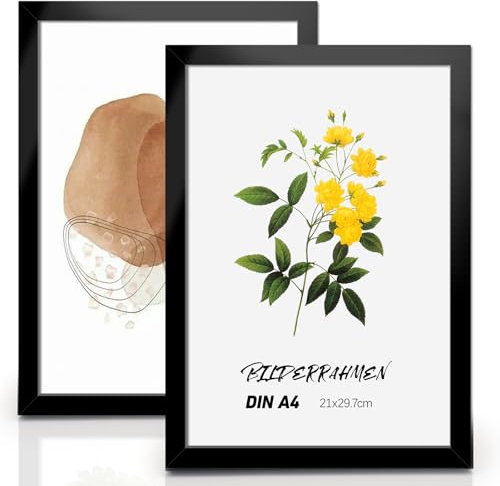 2 Stück DIN A4 Bilderrahmen, Bilderrahmen A4 Schwarz 21*29,7 cm, Bruchsicheres Plexiglas, Bilderrahmen Schwarz, PVC-Material, Geeignet für Fotos, Poster, Kinderzeichnungen, Kunstwerke, Ausstellungen