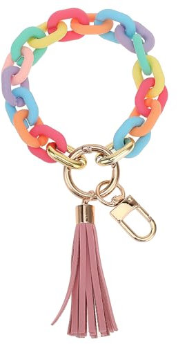 KALIONE Schlüsselanhänger Damen Armband süßer Schlüsselanhänger, klobiger Kettenglieder-Schlüsselbund, Boho Moderner Auto-Schlüsselanhänger, Acryl-Schlüsselring-Armband, süßer Auto-Schlüsselanhänger