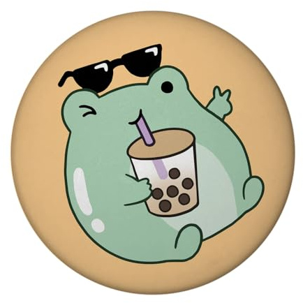 Jelly & Friends Frosch mit Bubbletea Magnet mit Flaschenöffner rund Kawaii Glücksbringer für Teenies Relaxen in den Ferien mit dem Bubbletea-Boba-Frosch
