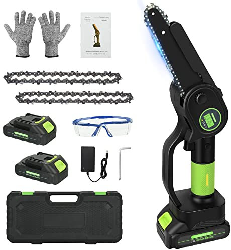 Motosega a Batteria da 6 Pollici: Mini Motosega con 2 Batterie da 3000 mAh e Caricatore, 24 V, Piccola Motosega a Batteria Portatile, Per Alberi, Giardinaggio, Foreste
