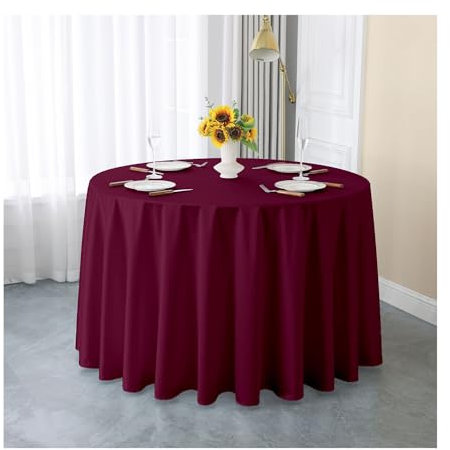 GOEXCPL Einfarbige runde Satin-Tischdecke Verdicken Glatter Stoff Geeignet für Restaurants, Hotels, Hochzeiten und Partys Maschinenwaschbar, Bordeaux, Durchmesser 180 cm
