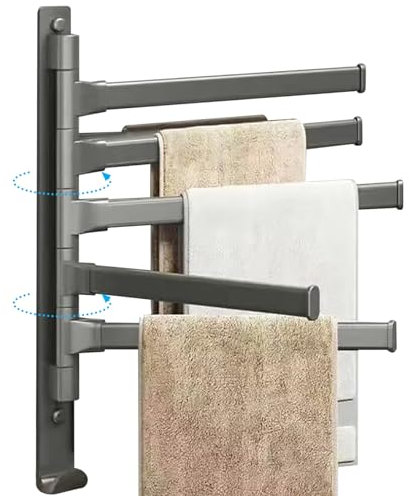 Pastilla de Toalla Adhesiva autónoma con 5 Brazos giratorios Toallero de Aluminio Punch Hanger de Toalla para el baño, Cocina, Inodoro, riel de Toalla Madrina de la Pared