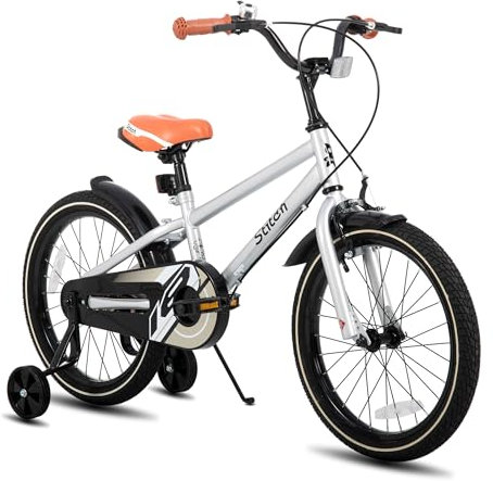 STITCH Bicicleta infantil de 18 pulgadas para niños de 5 a 8 años, bicicleta de 18 pulgadas para niños con ruedas estabilizadoras, plata