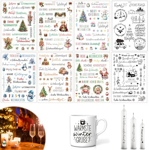 8pcs Rub On Aufkleber Weihnachten, Aufkleber Für Keraflott Weihnachten, Raysin Transferfolie Weihnachten, Weihnachten Rub On Sticker, Rub-on Sticker Weihnachten, Diy Deko Rub On Folie Aufkleber
