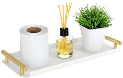 XZHXFX Cestino per carta igienica, vassoio in metallo per WC con manici, contenitore per carta da bagno e tavolo da cucina, vassoio da bagno (bianco + oro)