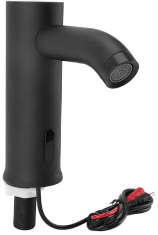 Wasserhahn mit Automatischem Bewegungssensor, Batteriebetrieben, Vertikaler, Berührungsloser Waschbecken-Wasserhahn mit Infrarot-Sensor für Badezimmer, Küche, Schwarz