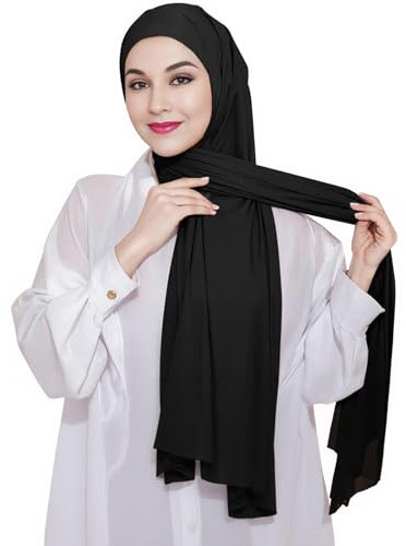 XEPST Instant Hijab für Frauen, islamischer muslimischer Chiffon Hijab mit Bindeband Unterkappe Weicher Instant Hijabcap Bereit zum Tragen Kopftuch Turban Wrap Schal für Frauen, Schwarz