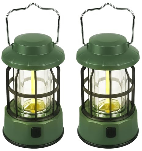 2 Stück LED Campinglampe, Tragbar hängende LED Campinglampe Retro Camping Laterne Dimmbar&3 Lichtmodi IPX4 Wasserdicht Campinglaterne für Angeln Abenteuer Wandern Notfall Ausfälle