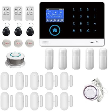 MZZYG Home Security Systems Wireless WiFi 4G Home Burglar Intelligent Security Alarm System LCD Touch Keyboard Sensor Kit Multi-language Switching(3G-PG103-J.)