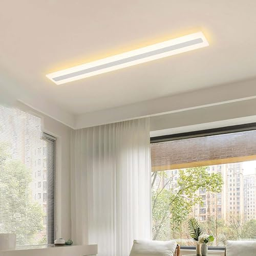 GZZBMY LED Deckenleuchte mit Bewegungsmelder MAX 40W Innen Deckenlampe mit Tageslichtsensor Esszimmer Rechteck Deckenleuchten Aluminium Leuchten für Wohnzimmer Schlafzimmer (Weiß Warms Licht,100CM)