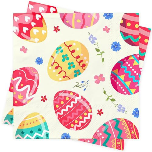 Ostern Servietten Osterservietten Servietten Frühling Ostern Deko Osterei Servietten Ostern Tischdeko Papierservietten für Kindergarten Schule Haus Ostern Party Dekoration 33x33cm (40Stück)