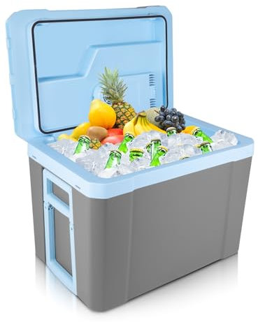 MalTec Kühlbox mobiler Kühlschrank Auto 35 Liter elektrische 12/230V, Räder, für Camping Eco-Modus Grau Freezer Heizung