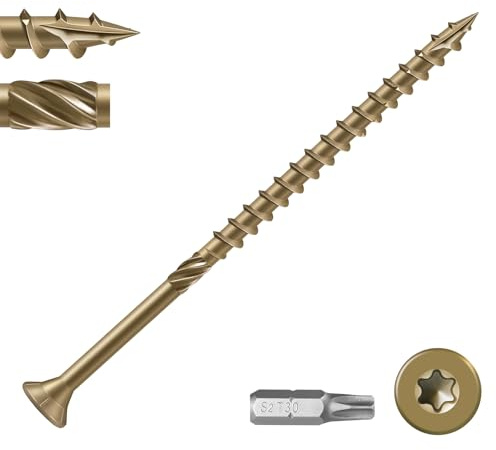 VGBUY Viti per ponte # 14 x 20 cm, resistenti viti per legno esterne, viti Torx a testa cilindrica, in bronzo antiruggine, con rivestimento epossidico, viti lunghe per esterni con punta a stella (1