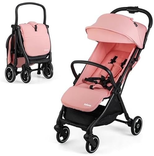 RELAX4LIFE Passeggino Leggero, per Bambini 0-3 Anni, Pieghevole, con Tettuccio Apribile, Ruota Universale con Freno, Cintura di Sicurezza, Cestino Portaoggetti, Portata di 15 kg (Rosa)