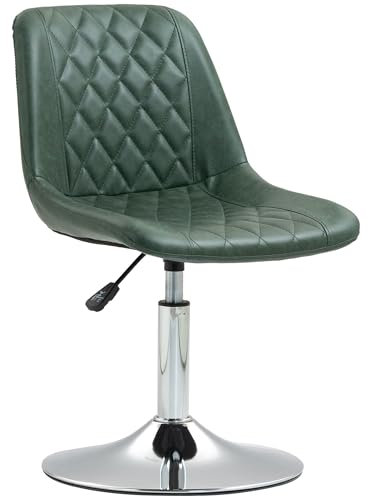 HOMCOM Silla de Oficina sin Ruedas ni reposabrazos, Silla de Oficina giratoria con Base de Acero, Regulable en Altura, Silla ergonómica de Piel sintética, Verde