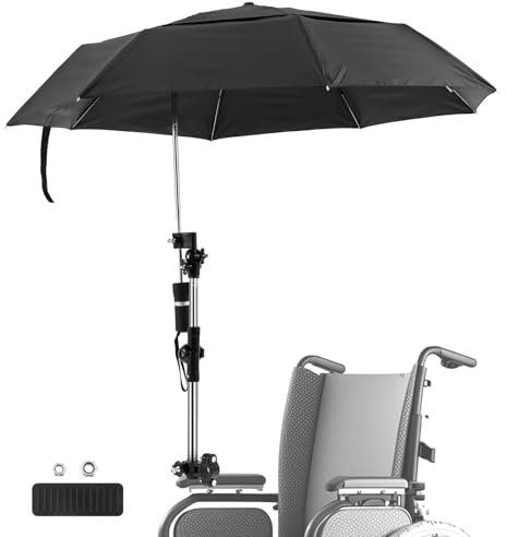 Sombrilla con abrazadera, 100 cm, universal, ajustable, 360 ° de 4 vías y UPF 50+ para sillas de terraza, sillas de playa, cochecitos, sillas de deporte, sillas de ruedas y carros