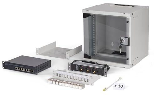 DIGITUS 10 Network Pack - 6U Network Cabinet - Shelf - Power Strip - 8 Port Switch - 12 Port Patch Panel - 12 Keystone Modules - 10 Patch Cables - Unmounted - SOHO Pro - Grey