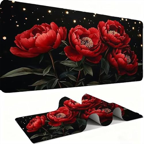 Großes Gaming Mauspad XXL 700x300 mm Gamer Mouse Pad mit Nähten an den Rändern - verbessert Präzision und Geschwindigkeit - Zubehör für Büro, Unterseite aus rutschfestem Gummi (Pflanzenblumen)j0xk-20