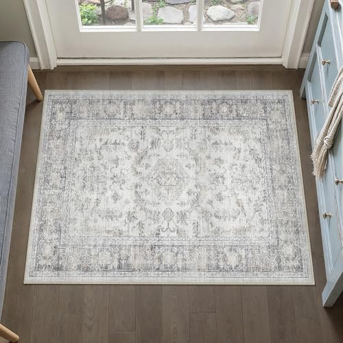 PureCozy Door Mat 60x90cm Washable Small Area Rugs,Grey&Blue
