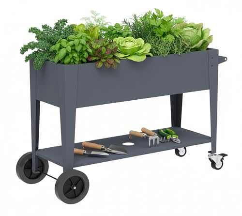 WESTMANN Mobila Plus Hochbeet Metall auf Rollen | 118x50x80 cm | pulverbeschichteter Stahl | mobil & feststellbar | Anthrazit | für Balkon & Terrasse