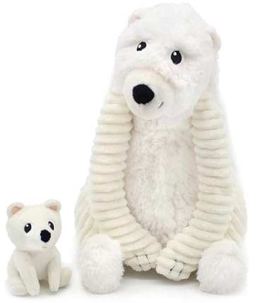 PTIPOTOS by Les Deglingos – Grobidou der Eisbär Mama/Baby – ultraweiches Plüschtier – Geschenk zur Geburt Geburtstag Weihnachten – 31 cm – Weiß