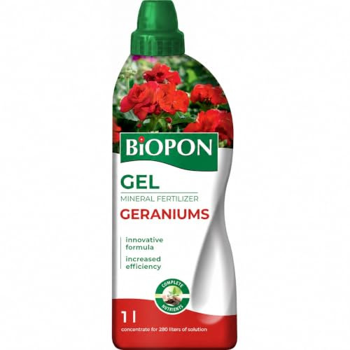 Geranium Liquid Gel Fertiliser Concentrate NPK 6-5-7 1L | For Pelargoniums, Water-Soluble Gel, Balanced Nutrition, Hanging Baskets, Precise Dosing