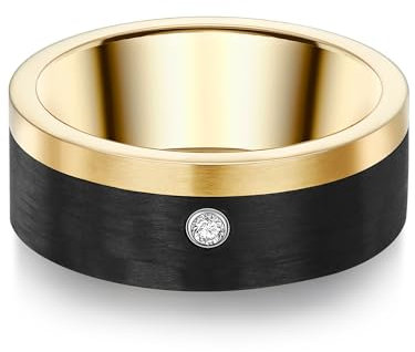 Tresor 1934 Trilani Damen-Ring Edelstahl gelbvergoldet Zirkonia weiß Brillantschliff - Edelstahlring vergoldet Carbon Verlobunsgring Ehering Partnerring