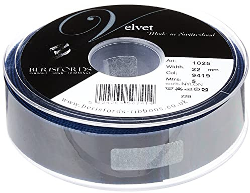 Berisfords Velvet Ribbon Navy 30mm x 10m - Nylon Craft Ribbon for Sewing, Gift Wrapping and Hair Accessories