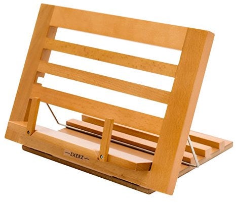 Exerz Wooden Lese Kochbuchständer Koch Rezepthalter Buchstütze - Premium Qualität/Einstellbar/Ideal für Bücher, iPads und Tablets -34 x 24 x 2 cm (Holzfarbe)