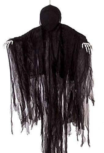 JOYIN 152,4 cm Halloween dunkler hängender Sensenmann, gesichtsloser Geist in schwarzer Horrorrobe für Beste Halloween Innen- und Außendekorationen, Spukhaus Deko