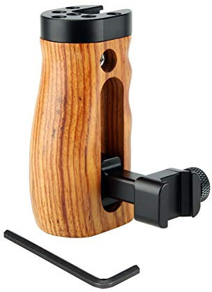 NICEYRIG NATO Side Handle Wooden Grip with Built-in Cold Shoe and Threaded Holes for Camera Cage Shoulder Mount Support Rig System