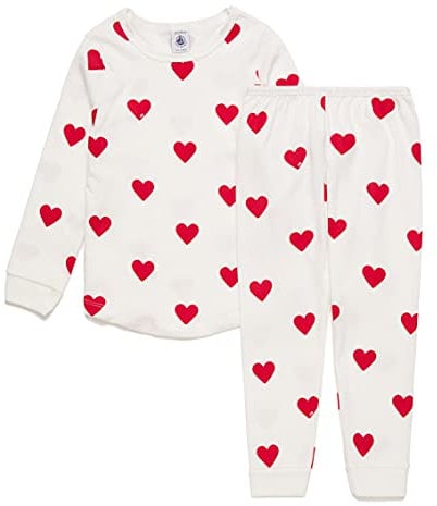 Petit Bateau 59401, Pigiama Bambine e ragazze, Bianco Marshmallow/Rosso Terkuit, 3 anni