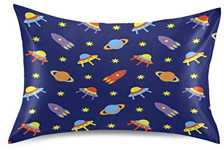 Blueangle Satin-Kissenbezug mit Kosmos-Muster für Haar und Haut, Standardgröße (50,8 x 66 cm) – Satin-Kissenbezüge mit Hotelverschluss