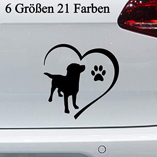 Labrador Retriever Herz Aufkleber - 6 Größen - Sticker Rasse LOVE Hund Dog Pfote in 6 Größen und 21 Farben