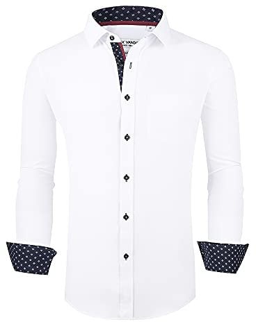 Alex Vando Mens Dress Shirt Wrinkle Free Regular Fit 4-Way Stretch Button Down Shirts, White, XXL
