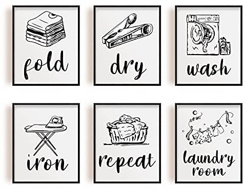 SUPERDANT 6 pz Lavanderia Poster Da Parete Murale Tela Wall Art Fun Canvas Poster da Parete 25x20cm Murale Pittura per La Casa Camera da Letto Soggiorno Cucina Decorazione Parete Lavanderia Bagno