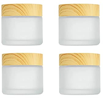 Hsthe Sea 4 Stück Glas Döschen,Mattiert Glastiegel 10ml,Kleine Dosen mit Bezug aus Holzmaserung,Creme behälter,Leere Nachfüllbare,für Kosmetik Cremes Lotionen,Proben Reisebehälter