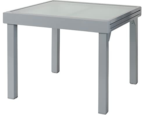 ib style® Diplomat Mesa Extensible | Mesa de jardín Premium | Aluminio | Tapa de Cristal | Plata Mate | 90-180 cm