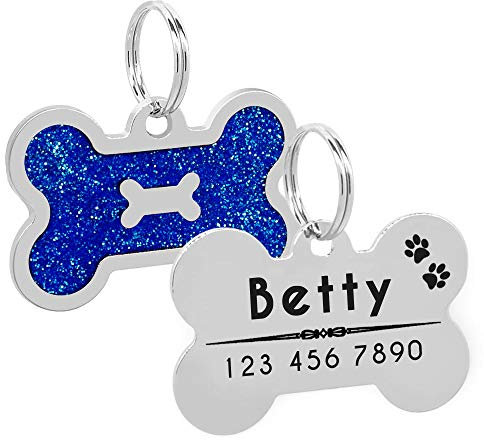 Glow Pet Dog ID Tags Bone Tag Zubehör Personalisierte gravierte Namenskette Personalisierte Telefon-ID Personalisierte Tag für Hunde Katzen-Blau-Freie Größe