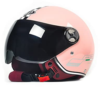 LIONCIANO Casque de Moto Adulte avec Anti Scratch Visiere, Casque Moto Demi-Jet Homme, Casque Moto et Scooter Compact Femme, Casque Semi-Ouvert Casque Jet Urbain(Rose, Brown Lentille)