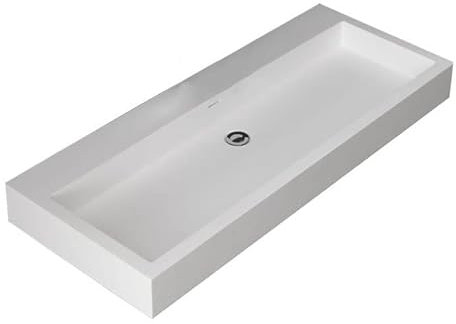 Design Waschbecken Mineralguss Waschtisch zur Wandmontage Gussmarmor Eckig Waschplatz Wandhängend ohne Armaturloch LP4512-0 120cm weiß matt