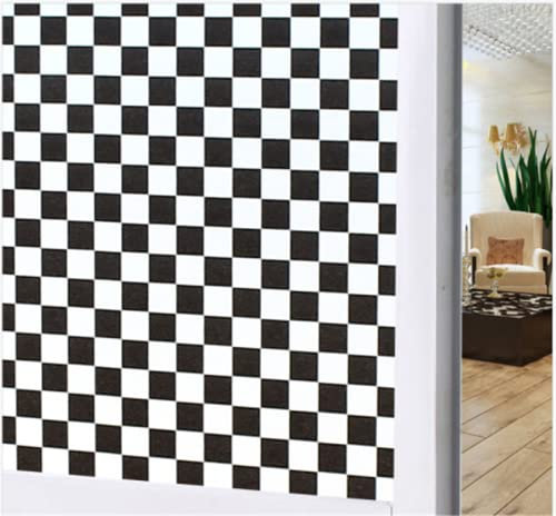 Fensterfolie Selbsthaftend Sichtschutz Glasfolie Wärmeisolierung Sonnenschutzfolie, Anti-UV Statische Fensterfolien für Zuhause und Büro schwarz-weiß kariert 90x200 cm