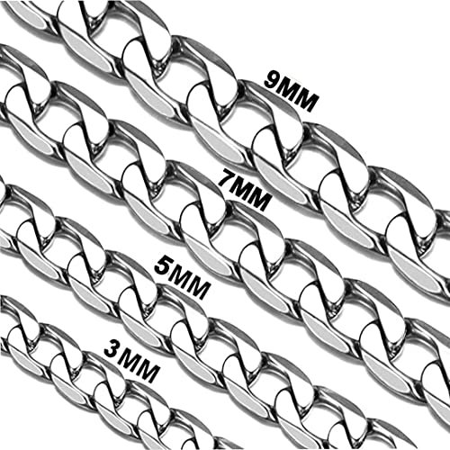 Daisy Philip 3mm 5mm 7mm 9mm CURB Mens Necklace Silver Chain Cuban - Stainless Steel Jewellery - Neck Link Chains for Men Man Women Boys Kids (50cm*3mm)