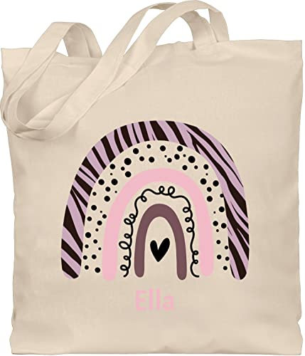 Baumwolltasche - Boho - Regenbogen - pointilliert Streifen - Name - Unisize - Naturweiß - personalisierter jutebeutel kinder kindergarten stofftasche bohemian personalisierte stoffbeutel jutetasche
