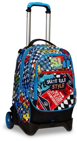 Zaino Scuola Con Carrello Sganciabile A 2 Ruote - Trolley Jack 2WD - SJ GANG - TRICKFLIP BOY - 3 in 1 - Triplo Uso - Con Tasca Portaborraccia - Per Bambino - Nero